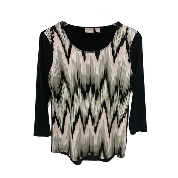 Chico's Zig Zag Pattern Stretch Blouse Top Black - Picture 3 of 7